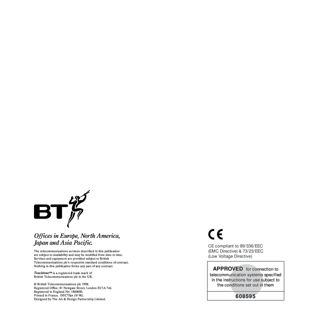 BT DECTfax Fax machine and digital telephone system manual Offices in Europe, North America, Japan and Asia Pacific, 608595 