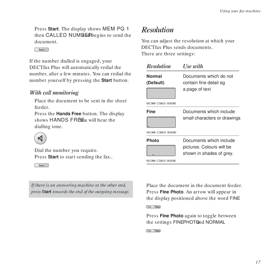 BT DECTfax Plus Fax Machine and digital telephone system manual With call monitoring, Resolution Use with 