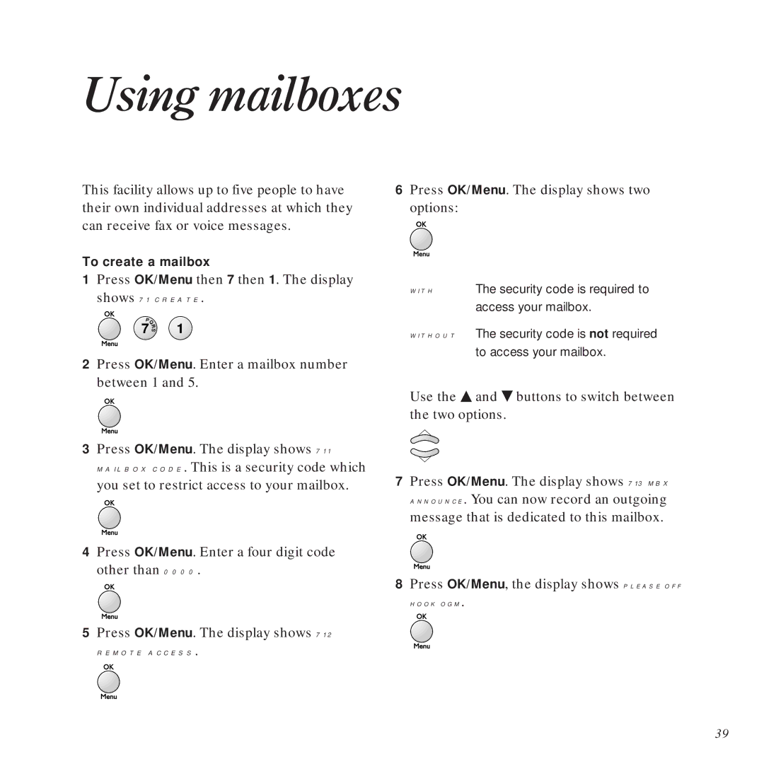 BT DECTfax Plus Fax Machine and digital telephone system manual Using mailboxes, Remote Access 