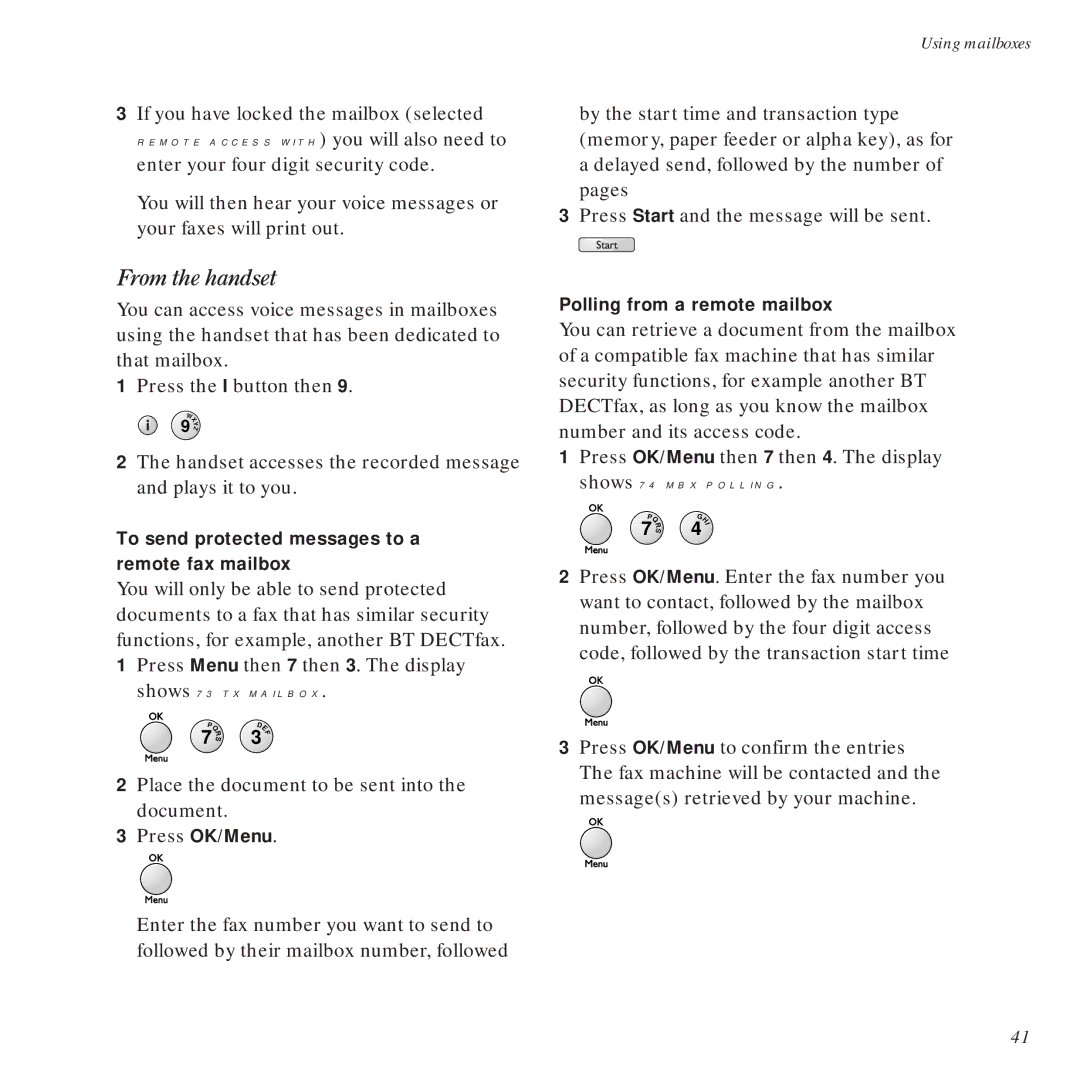 BT DECTfax Plus Fax Machine and digital telephone system manual From the handset 