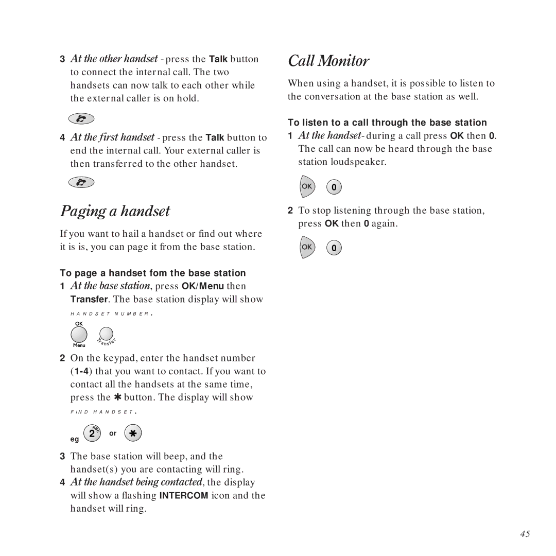 BT DECTfax Plus Fax Machine and digital telephone system manual Call Monitor, Paging a handset 