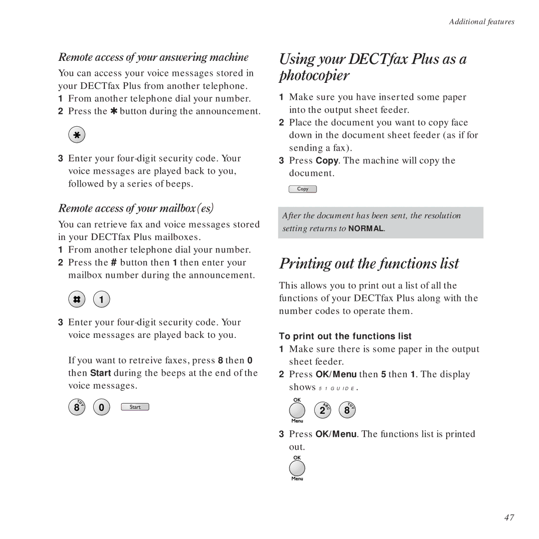 BT DECTfax Plus Fax Machine and digital telephone system manual Using your DECTfax Plus as a photocopier 