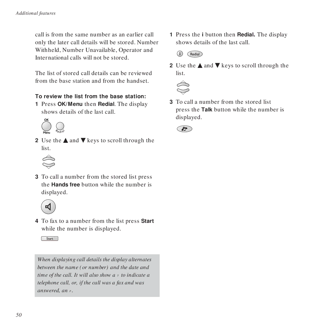 BT DECTfax Plus Fax Machine and digital telephone system manual To review the list from the base station 