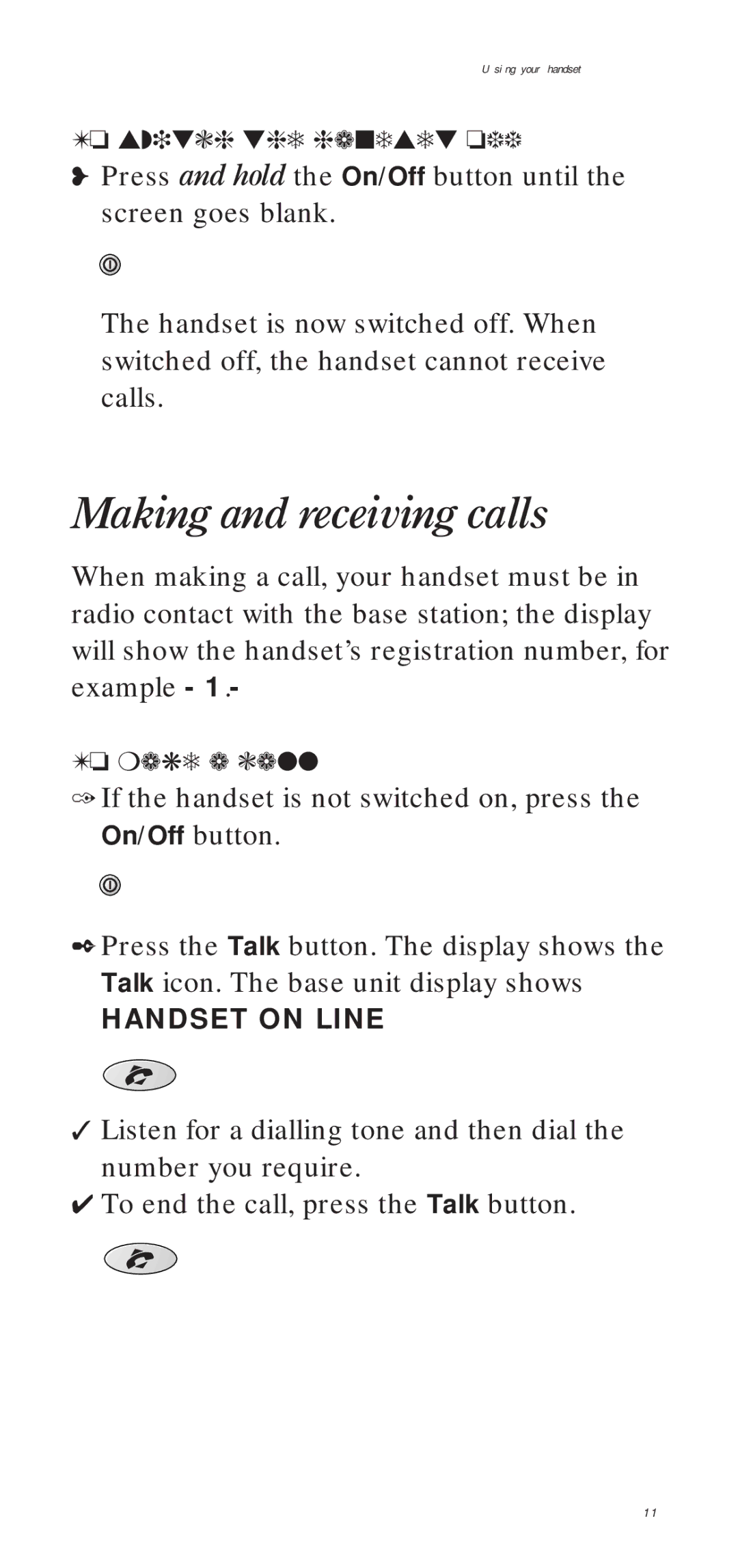 BT DECTfax manual Making and receiving calls, Handset on Line 