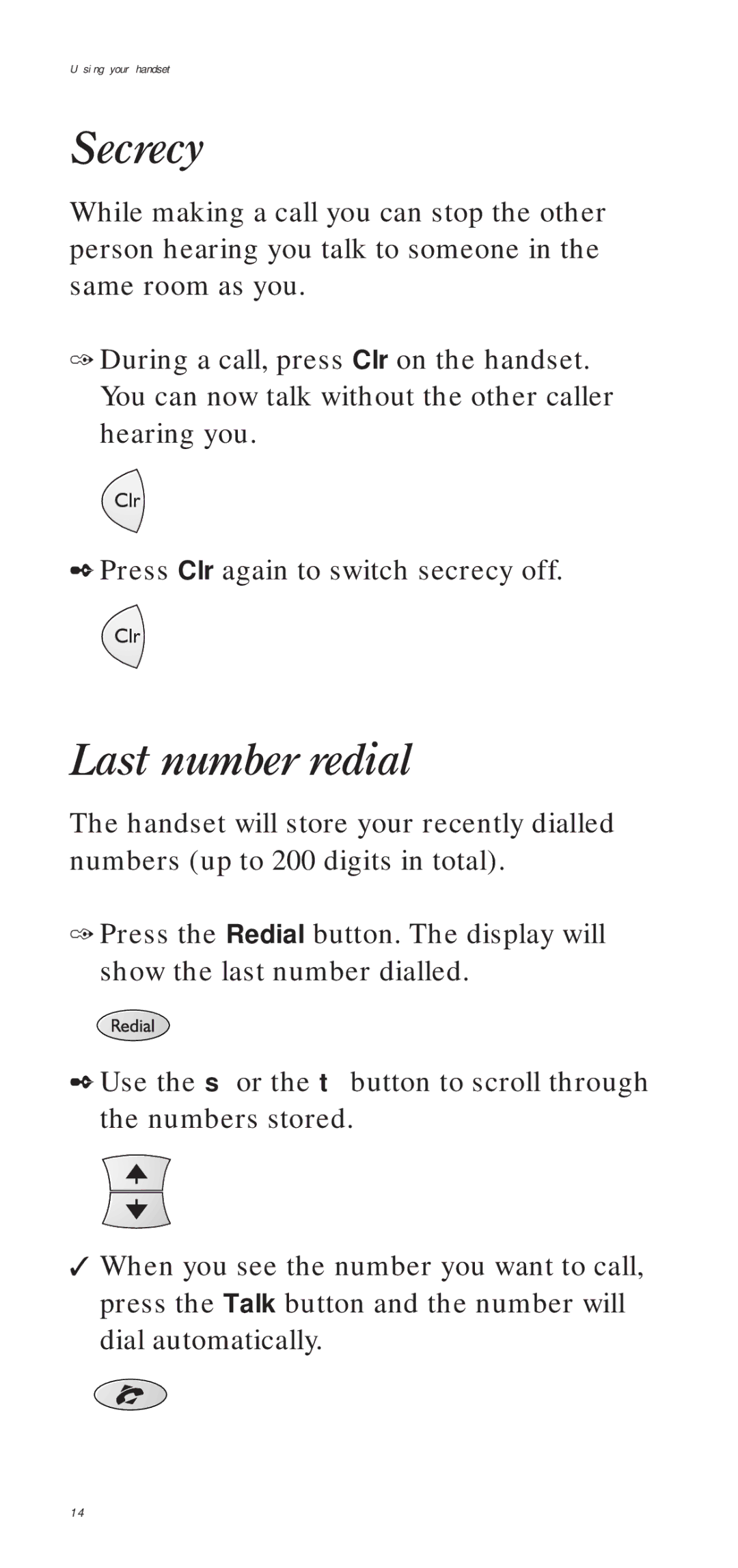 BT DECTfax manual Secrecy, Last number redial 