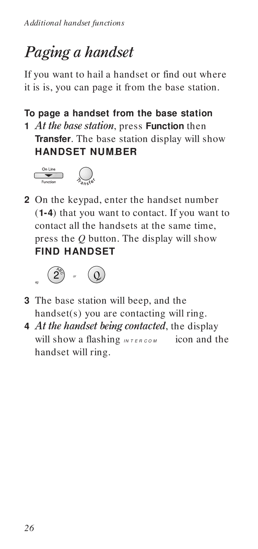 BT DECTfax manual Paging a handset, Find Handset 