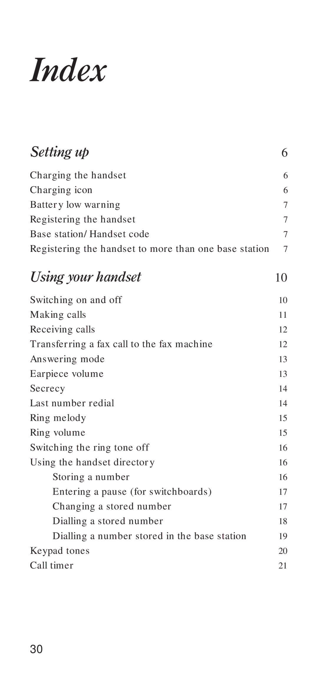 BT DECTfax manual Index, Setting up 