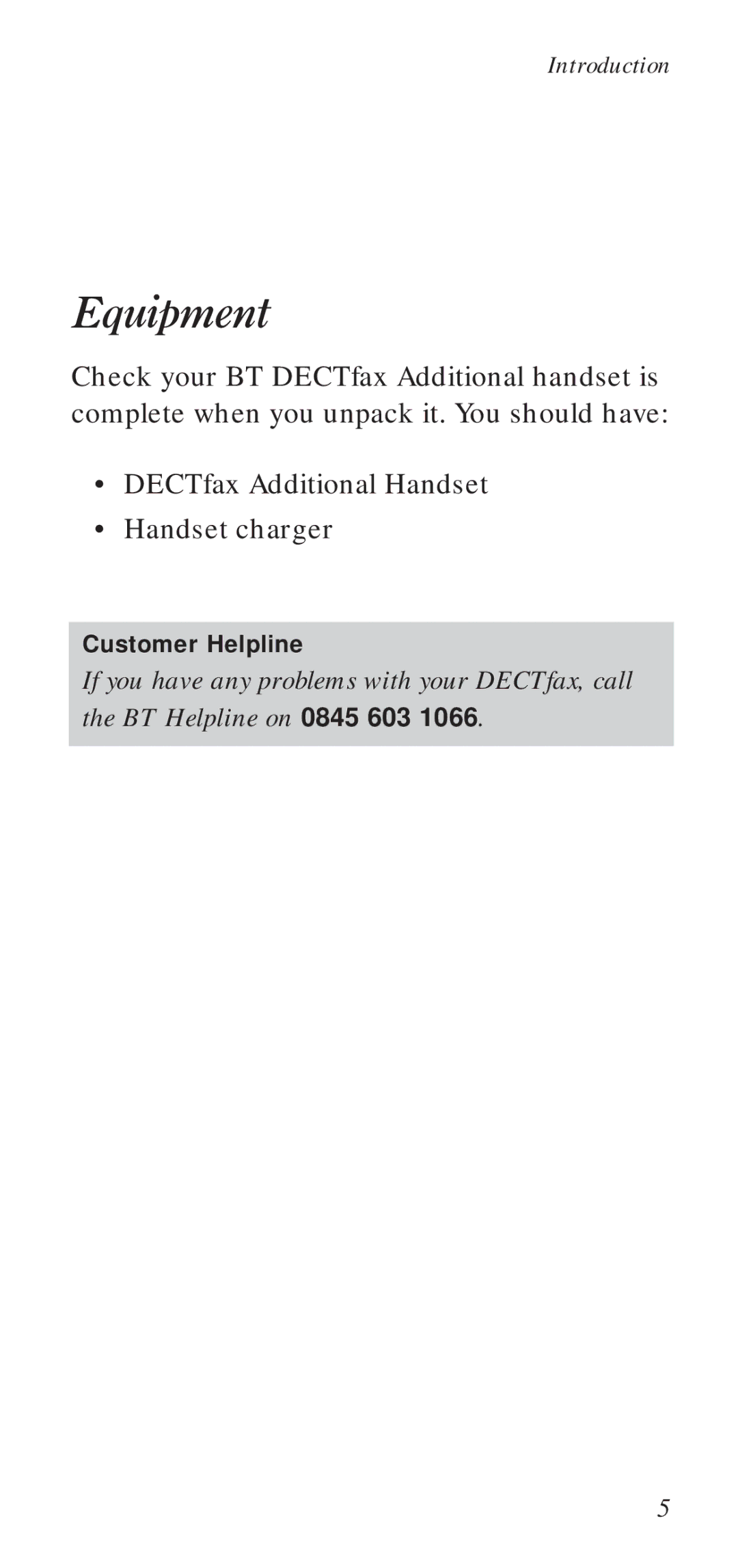 BT DECTfax manual Equipment 