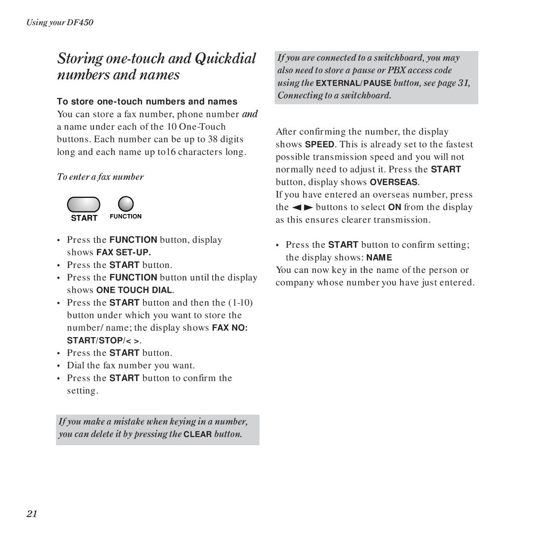 BT DF450 manual Storing one-touch and Quickdial numbers and names 