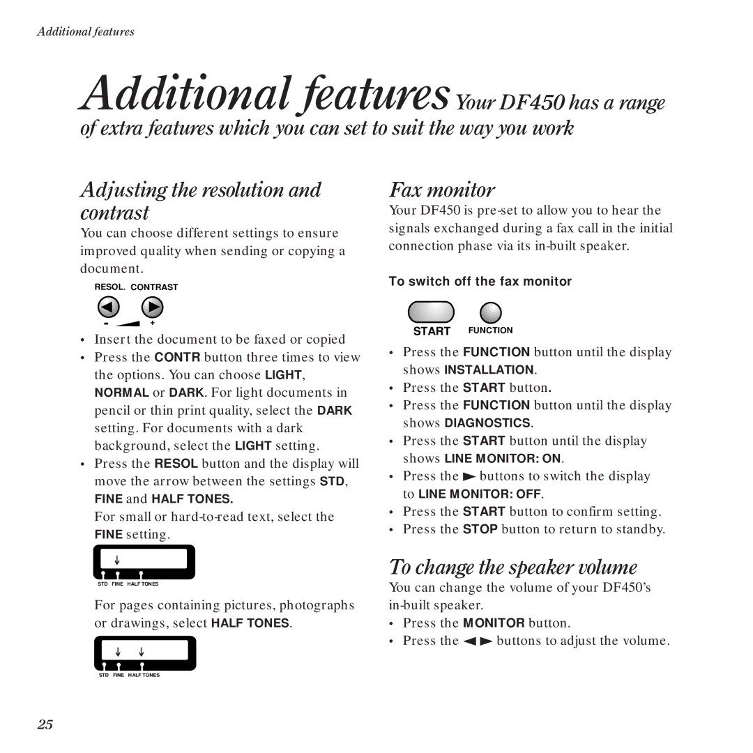 BT DF450 manual Fax monitor, To change the speaker volume 