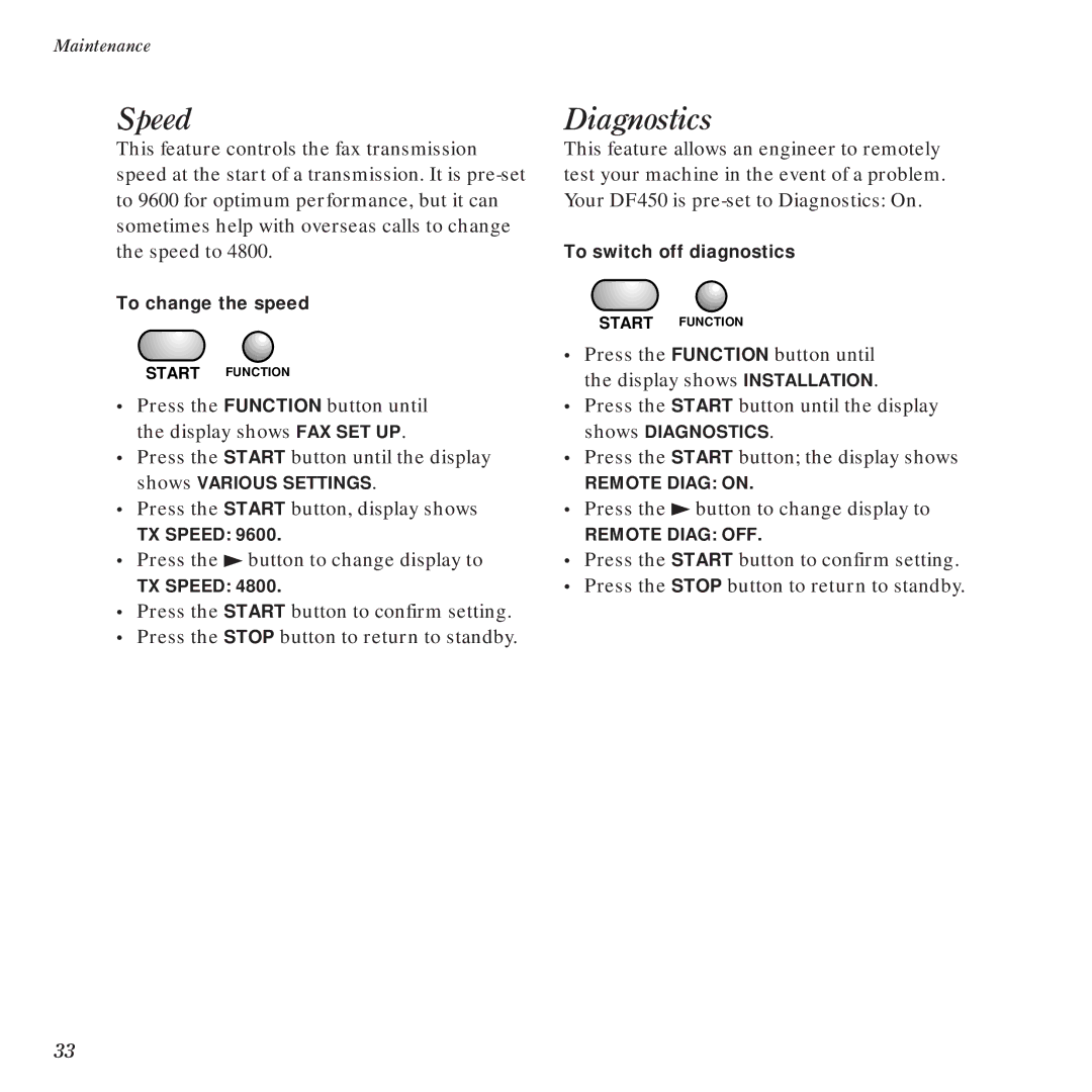 BT DF450 manual Speed, Diagnostics 