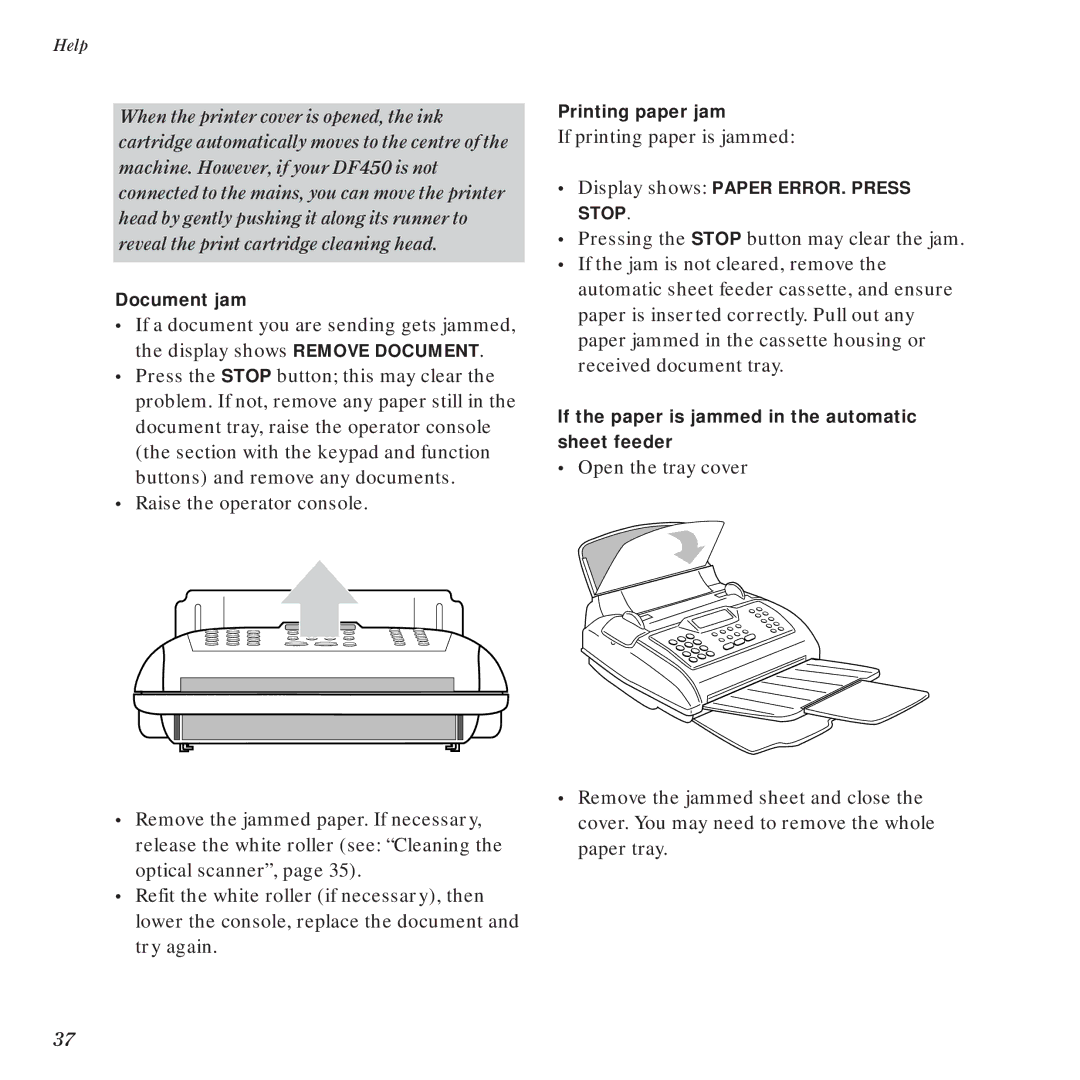 BT DF450 manual If printing paper is jammed 