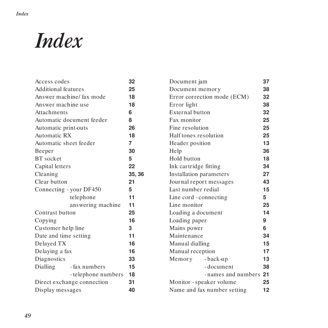 BT DF450 manual Index 