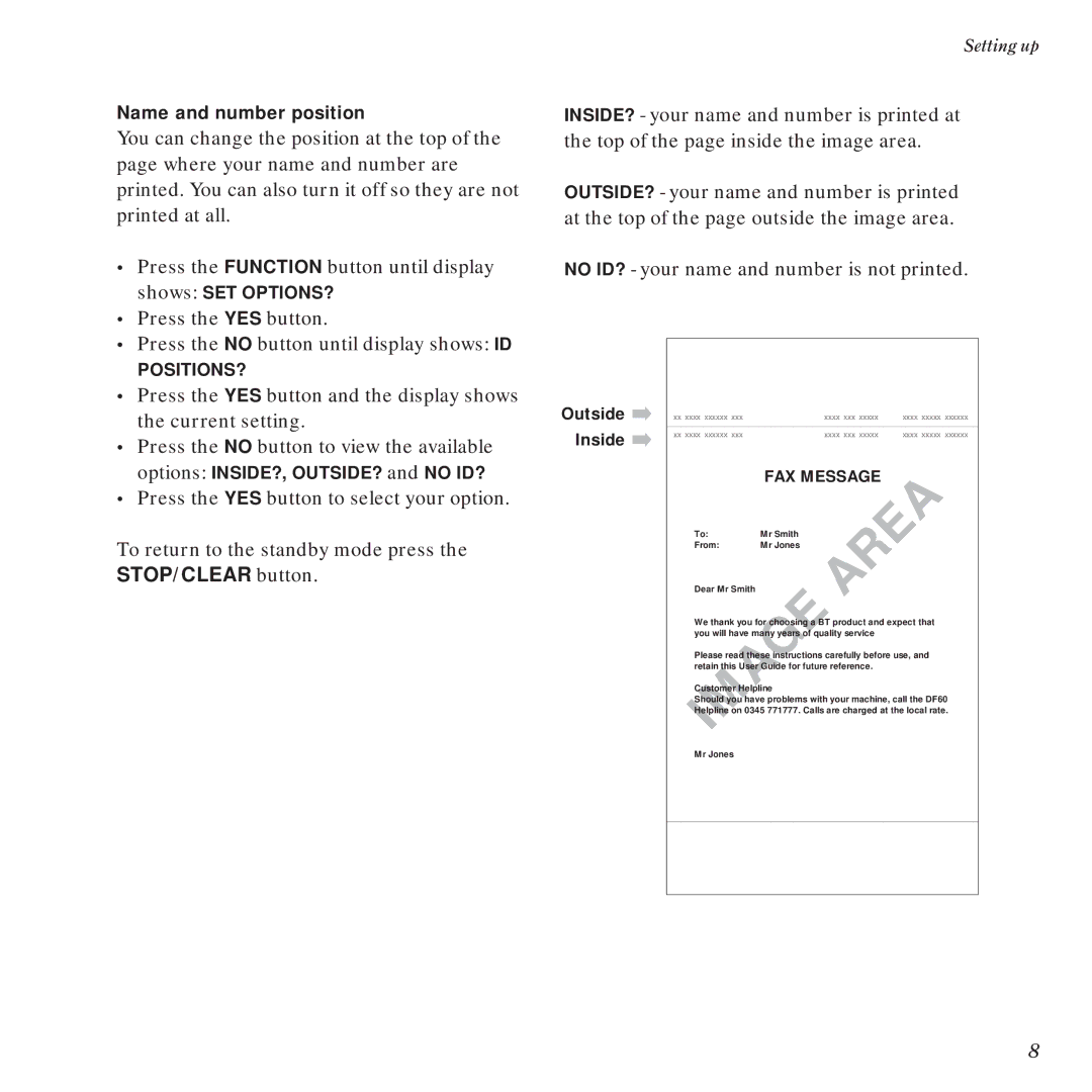 BT DF60 manual Press the YES button 