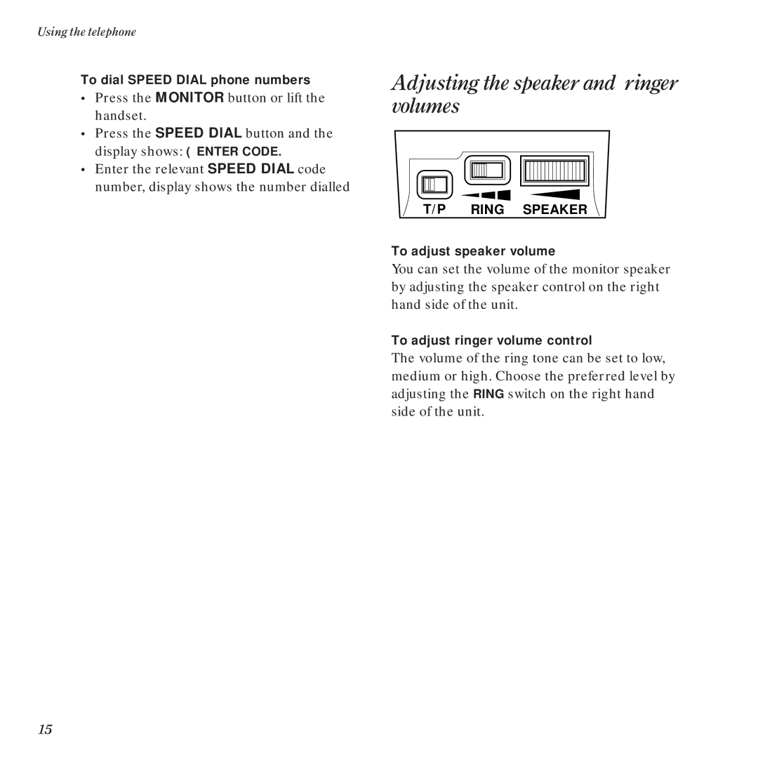 BT DF60 manual Adjusting the speaker and ringer volumes 