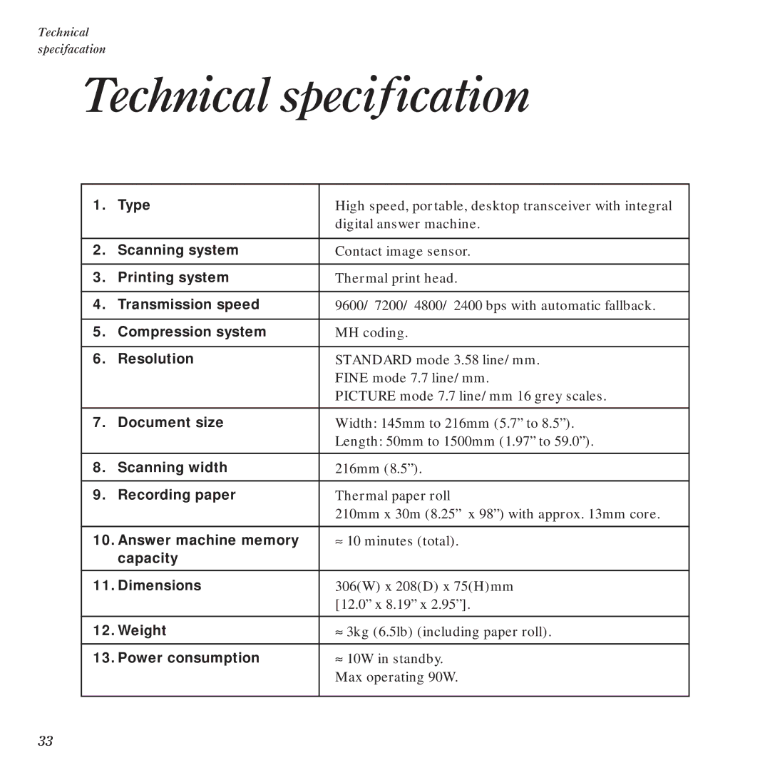 BT DF60 manual Technical specification 