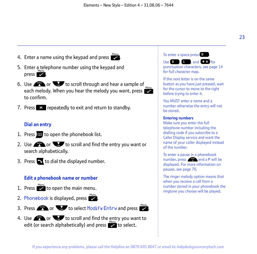 BT Digital Cordless Telephone manual Dial an entry, Edit a phonebook name or number, Entering numbers 