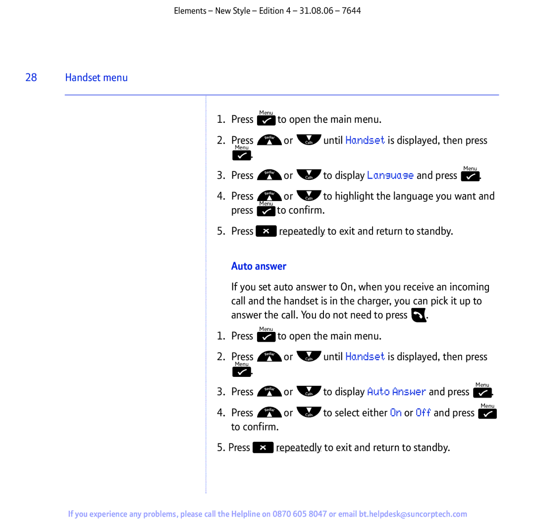 BT Digital Cordless Telephone manual Auto answer, Press or to display Auto Answer and press Menu 