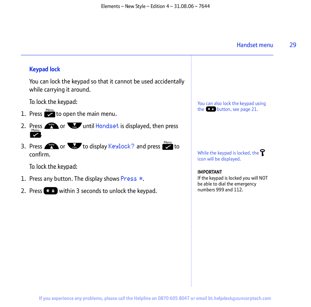 BT Digital Cordless Telephone manual Keypad lock 