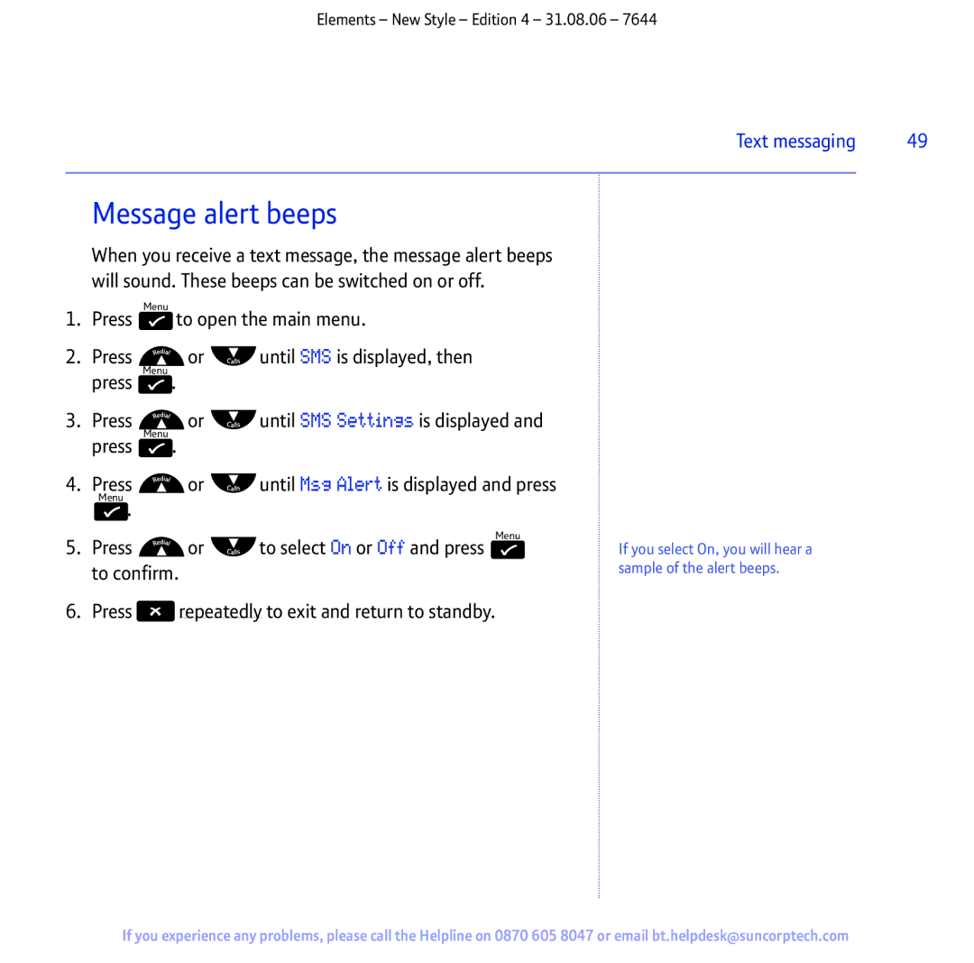 BT Digital Cordless Telephone manual Message alert beeps, Press 