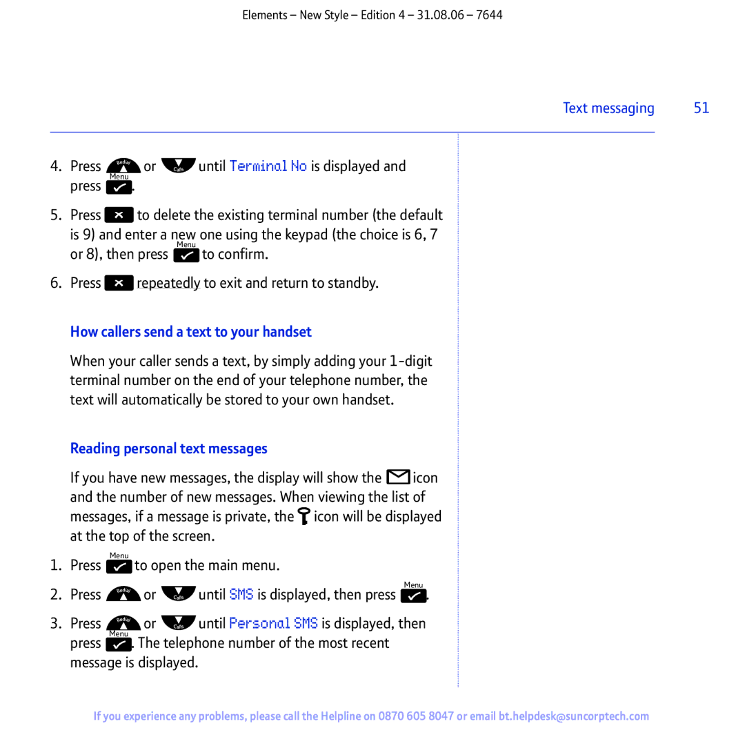 BT Digital Cordless Telephone manual How callers send a text to your handset, Reading personal text messages 