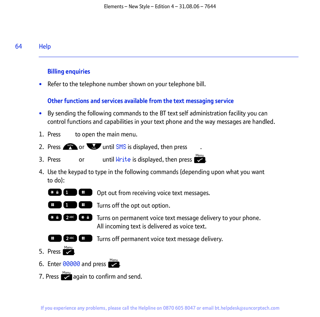 BT Digital Cordless Telephone manual Billing enquiries, Refer to the telephone number shown on your telephone bill 