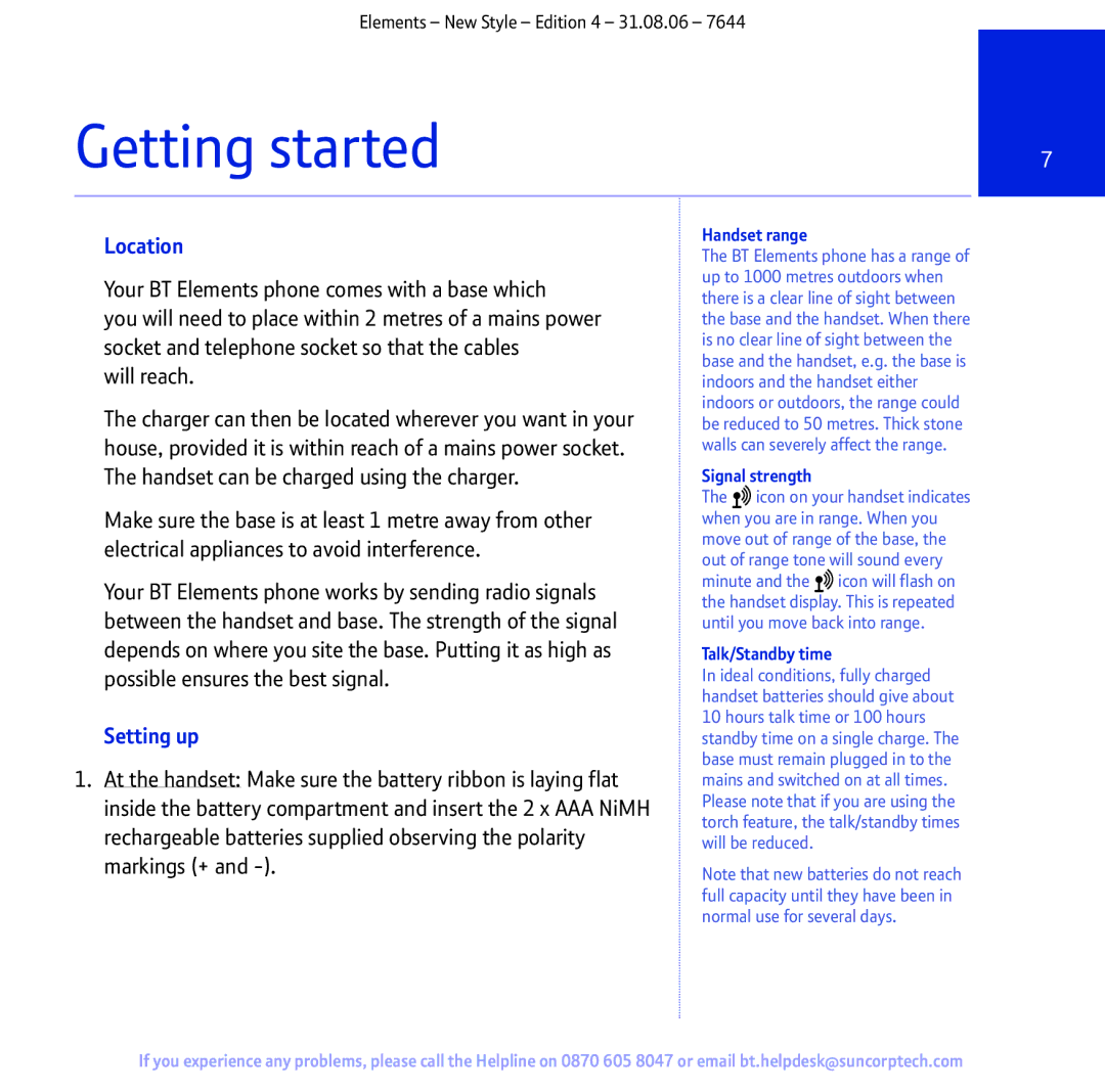 BT Digital Cordless Telephone manual Getting started, Location, Setting up 