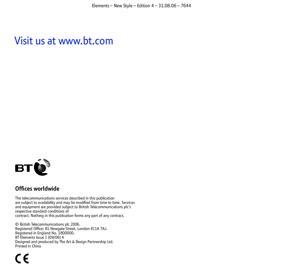 BT Digital Cordless Telephone manual Ofﬁces worldwide 