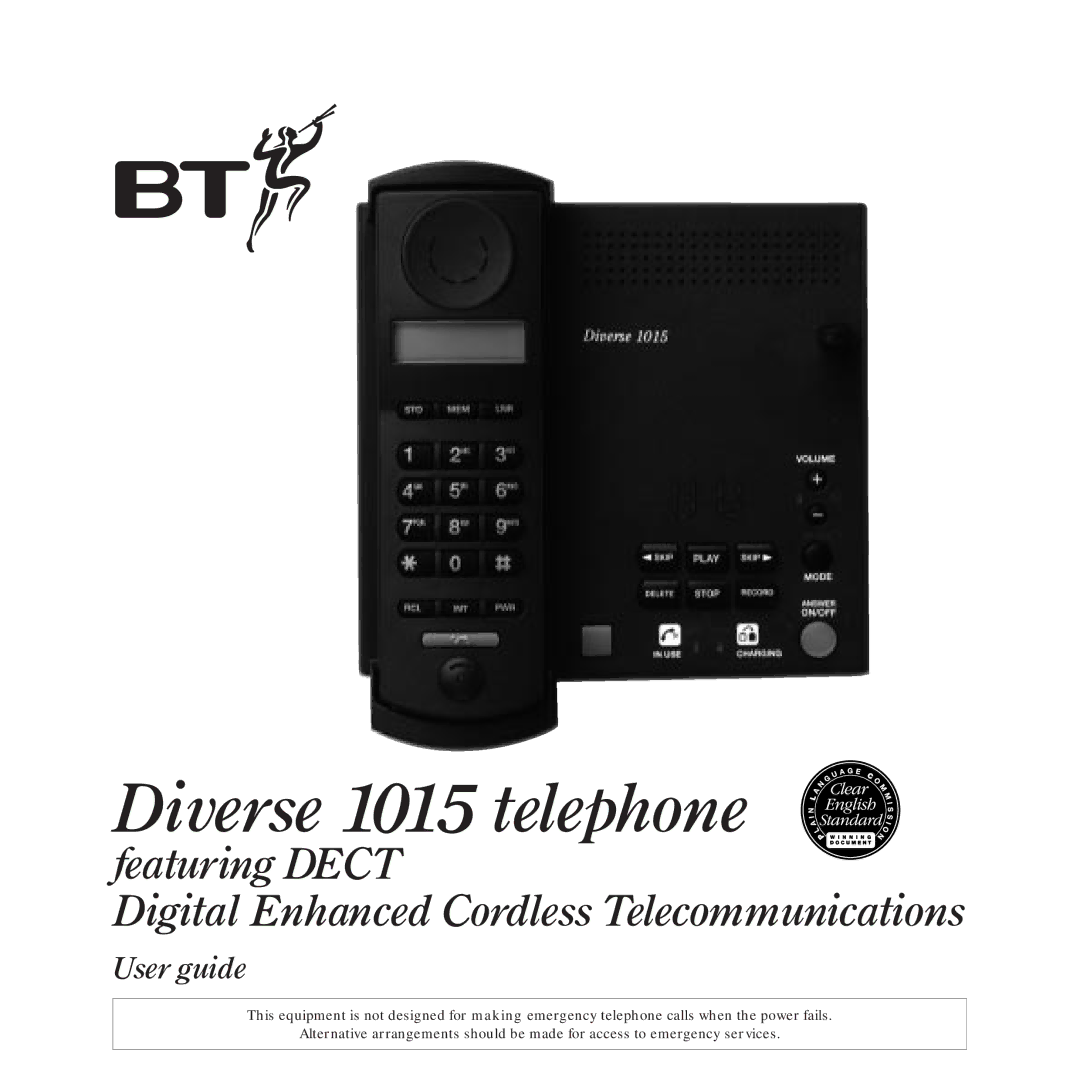 BT manual Diverse 1015 telephone, User guide 