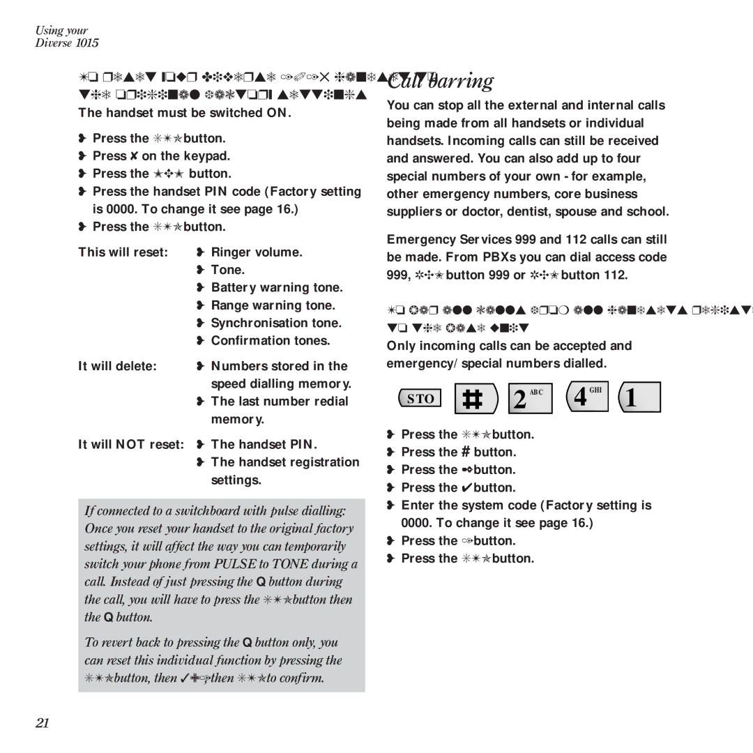 BT Diverse 1015 manual Call barring 