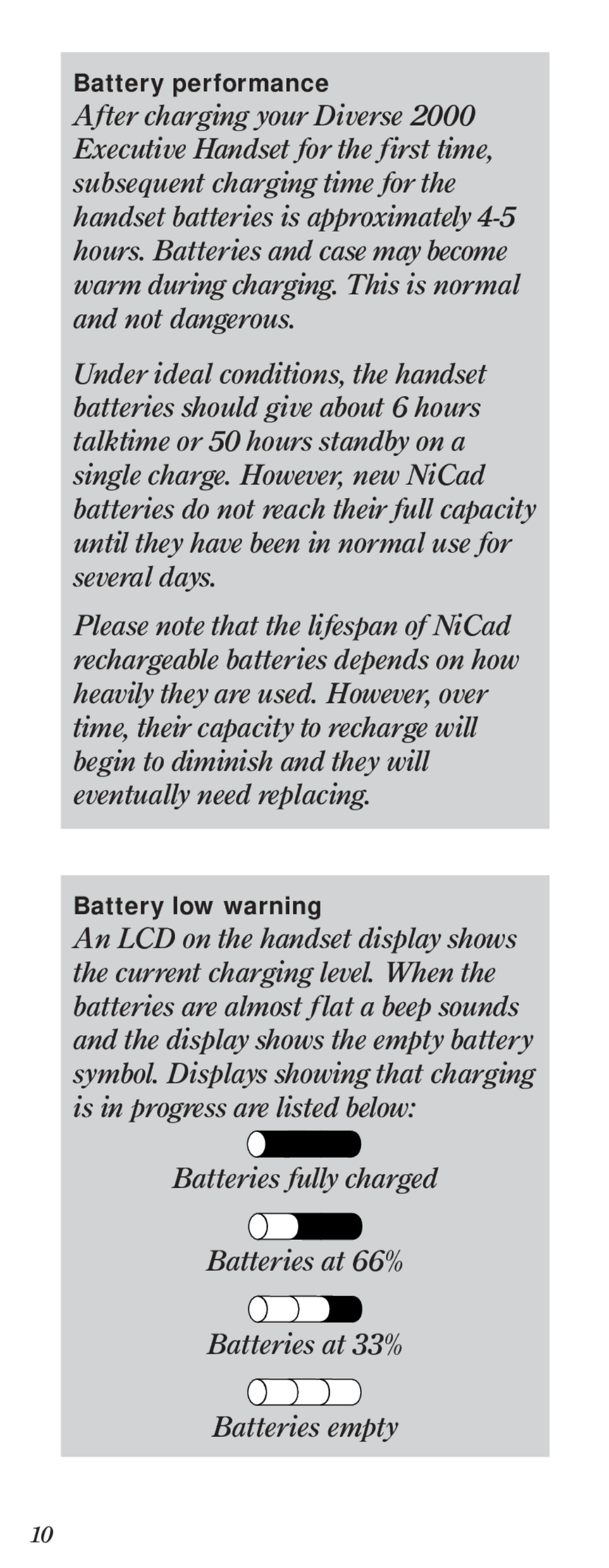 BT Diverse 2000 user manual Battery performance 