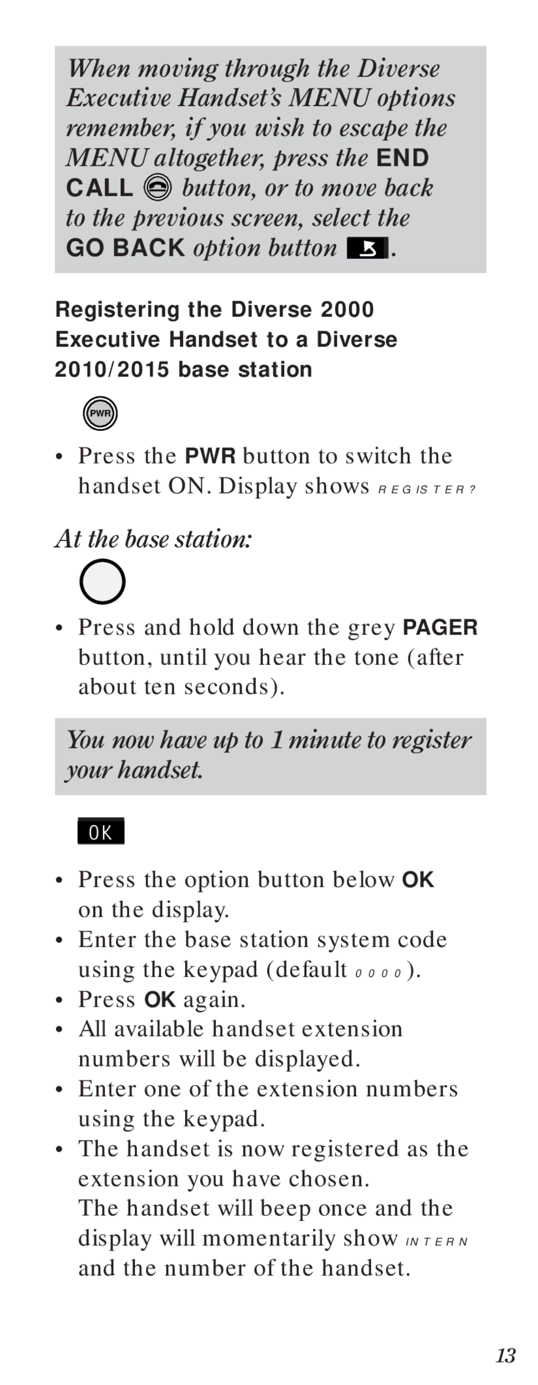 BT Diverse 2000 user manual At the base station 