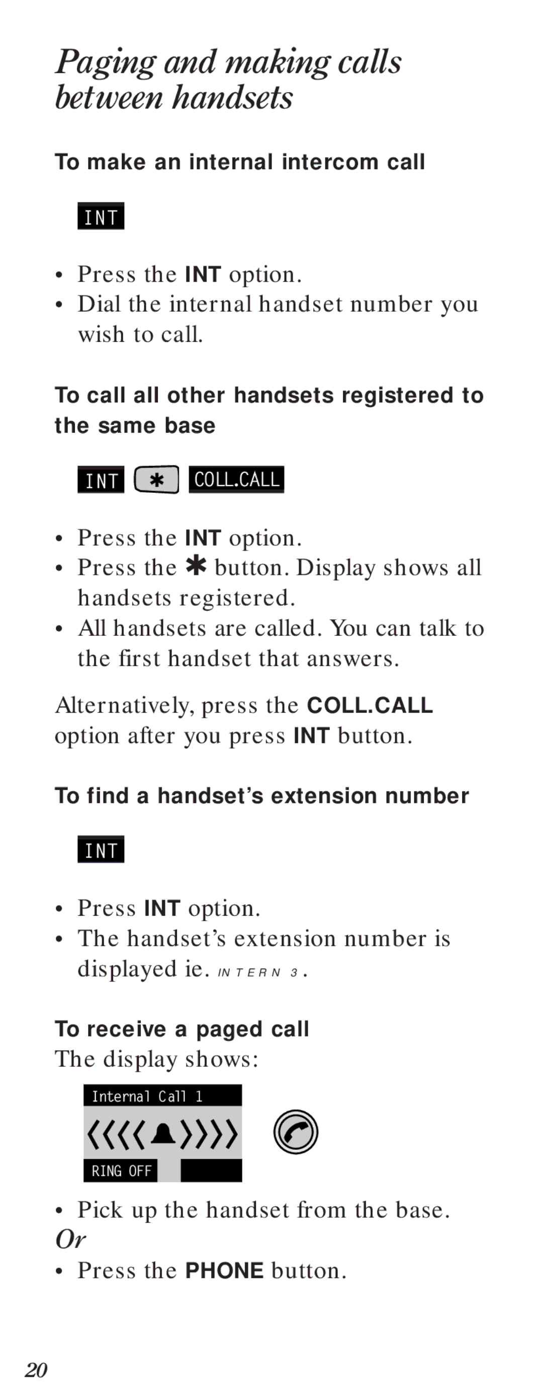 BT Diverse 2000 user manual Paging and making calls between handsets 