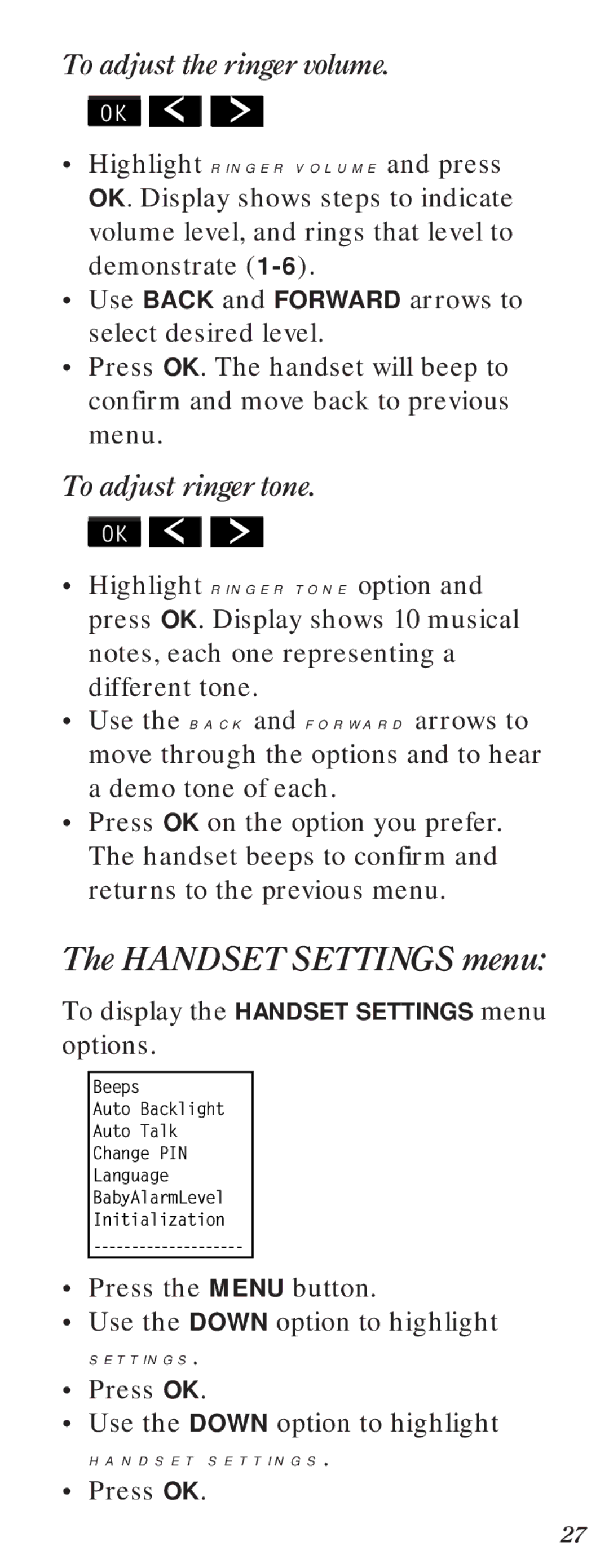 BT Diverse 2000 user manual To adjust the ringer volume, Handset Settings 