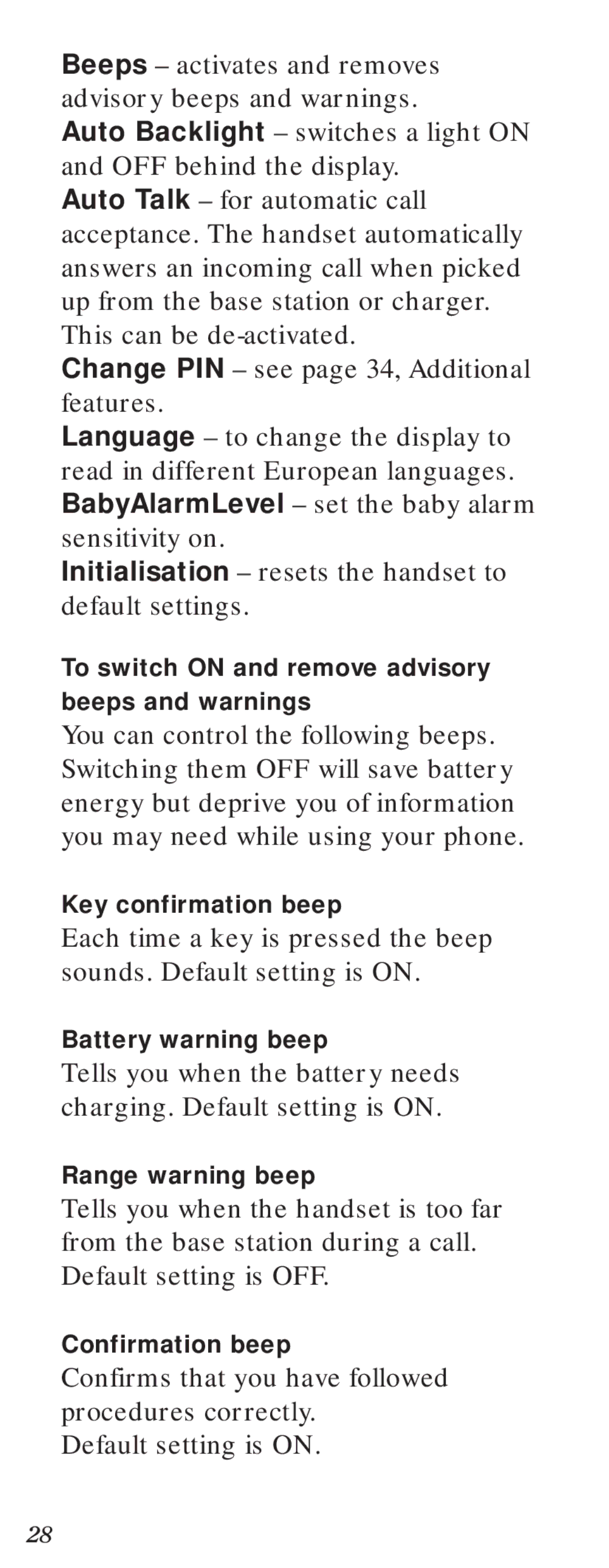 BT Diverse 2000 user manual To switch on and remove advisory beeps and warnings 