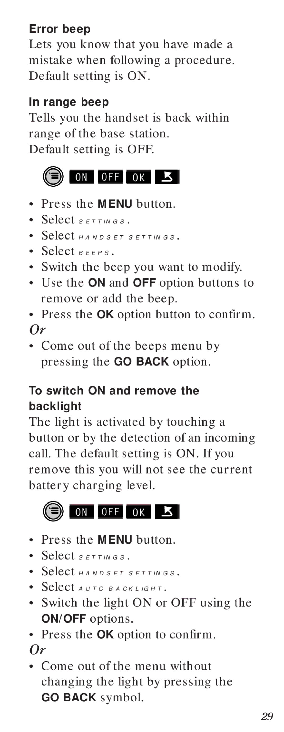 BT Diverse 2000 user manual Select Handset Settings Select Auto Backlight 