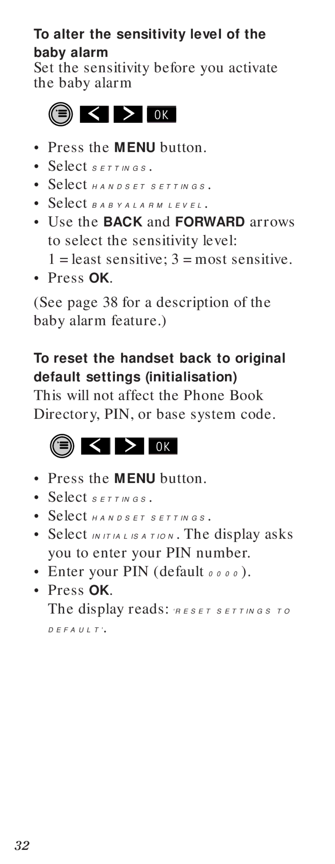 BT Diverse 2000 user manual Select Handset Settings Select Babyalarm Level 