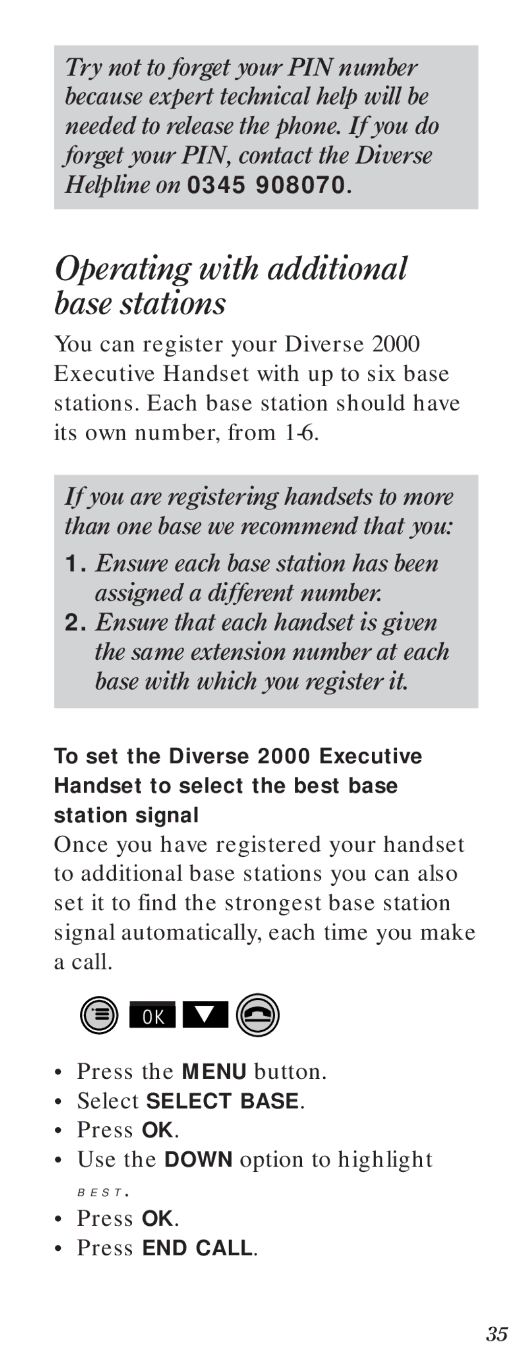 BT Diverse 2000 user manual Operating with additional base stations, Best 