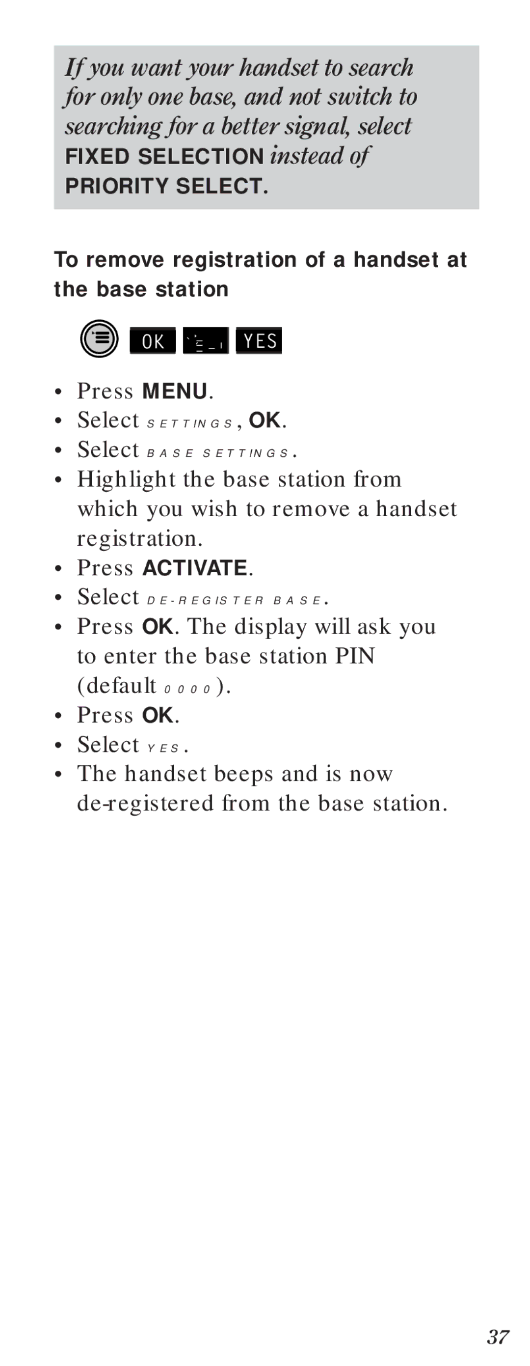 BT Diverse 2000 user manual Select DE-REGISTER Base 