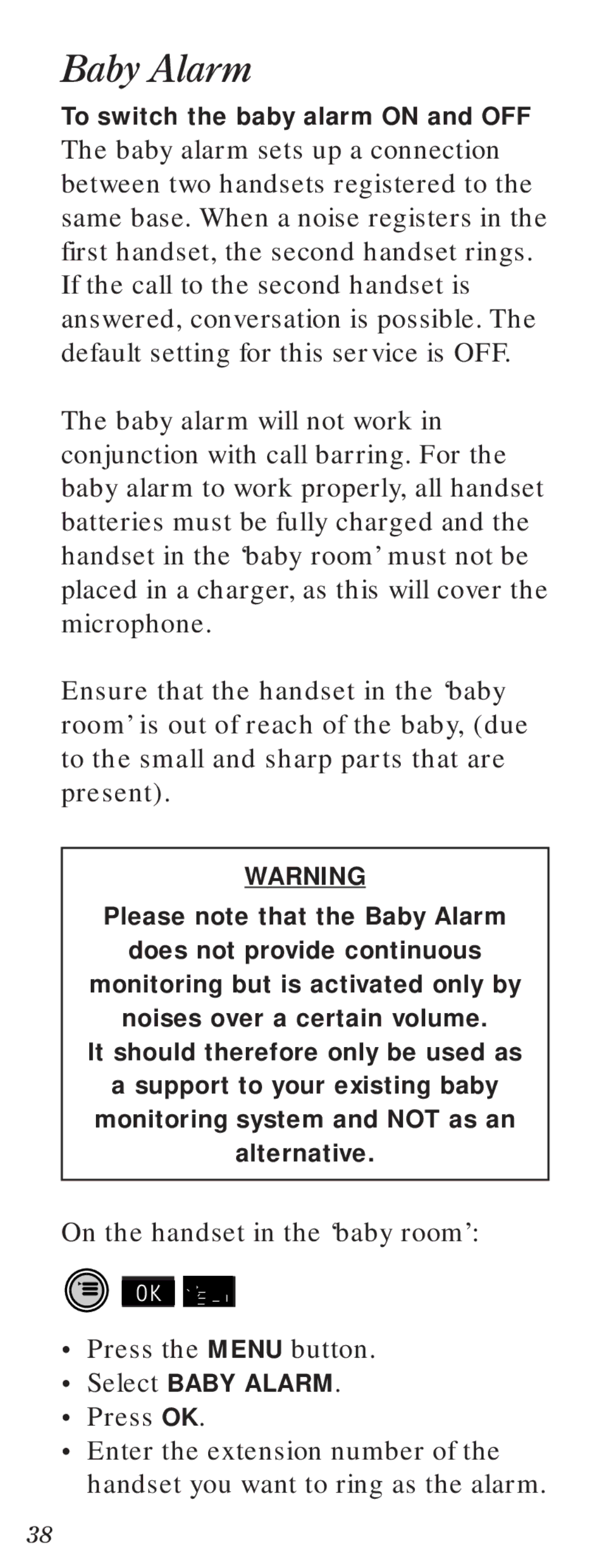 BT Diverse 2000 user manual Baby Alarm 