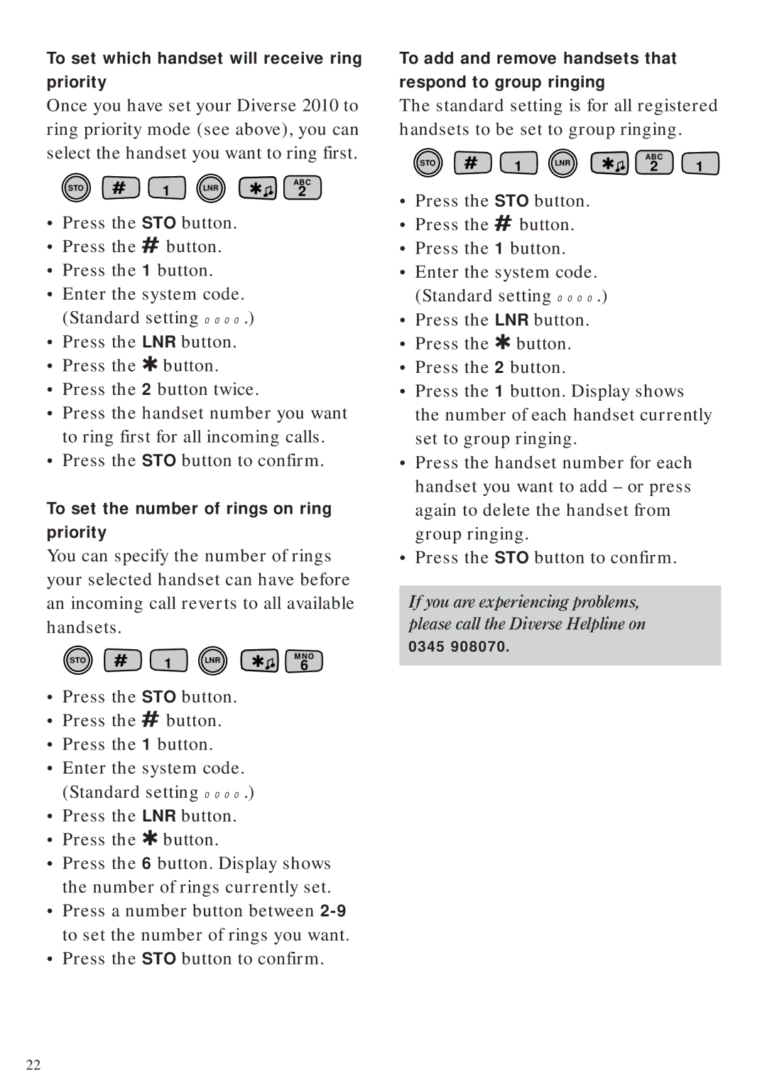 BT Diverse 2010 manual To set which handset will receive ring Priority, To set the number of rings on ring Priority 