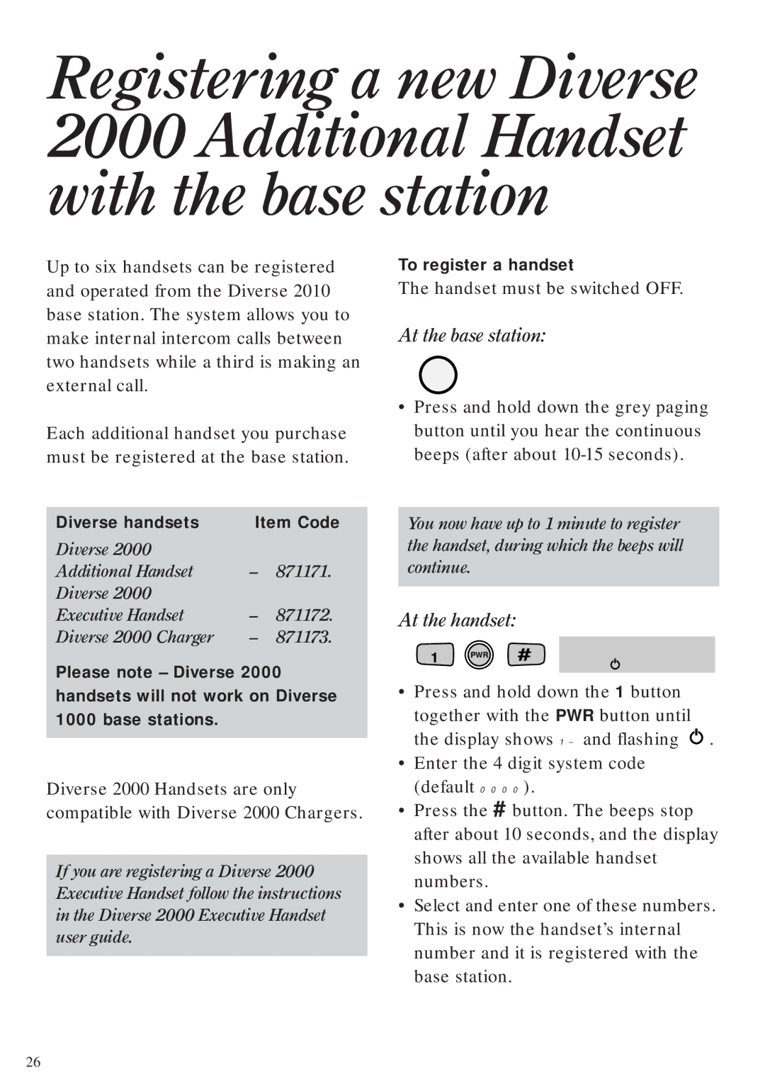 BT Diverse 2010 manual At the base station, To register a handset 