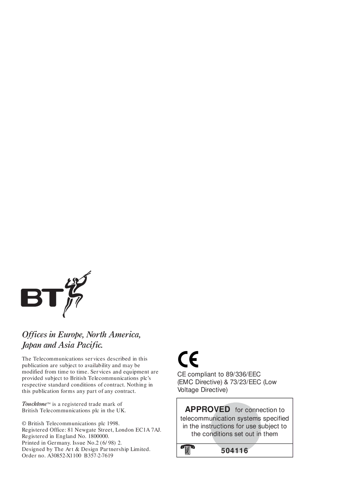 BT Diverse 2010 manual Offices in Europe, North America, Japan and Asia Pacific, 504116 