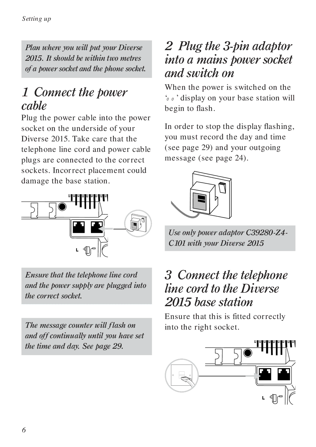 BT Diverse 2015 manual Connect the power cable 