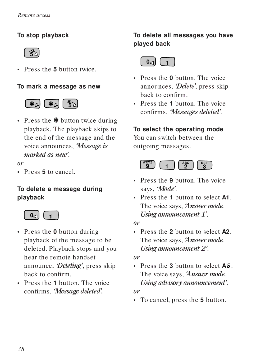 BT Diverse 2015 manual To stop playback, To mark a message as new, To delete a message during playback 