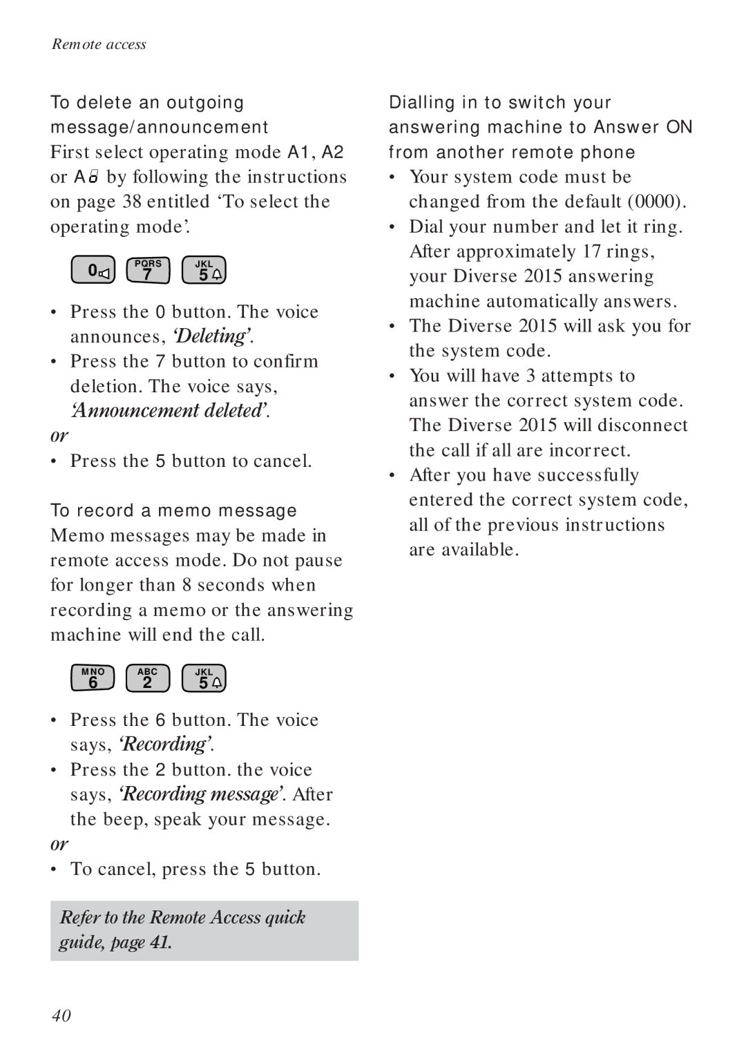 BT Diverse 2015 manual To delete an outgoing message/announcement, To record a memo message 