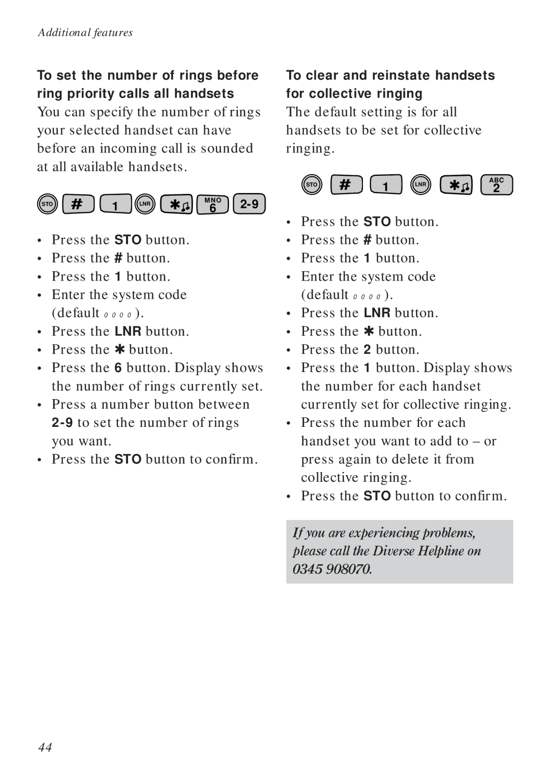 BT Diverse 2015 manual To clear and reinstate handsets for collective ringing 