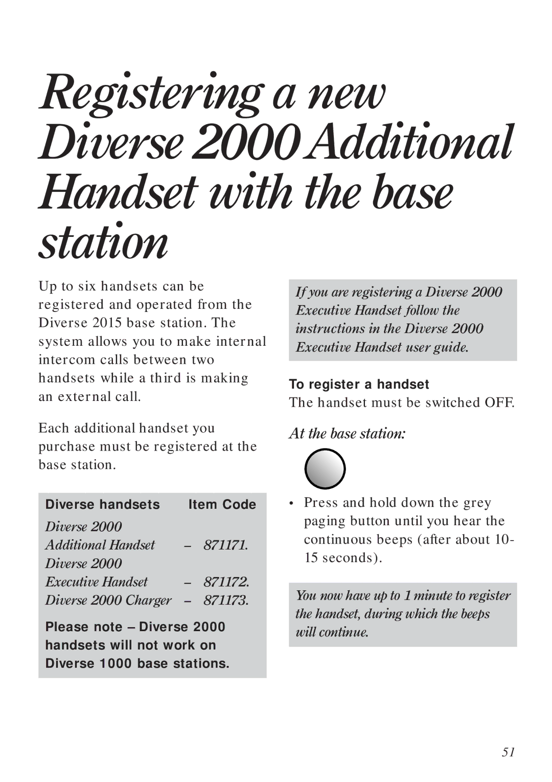 BT Diverse 2015 manual At the base station, To register a handset 