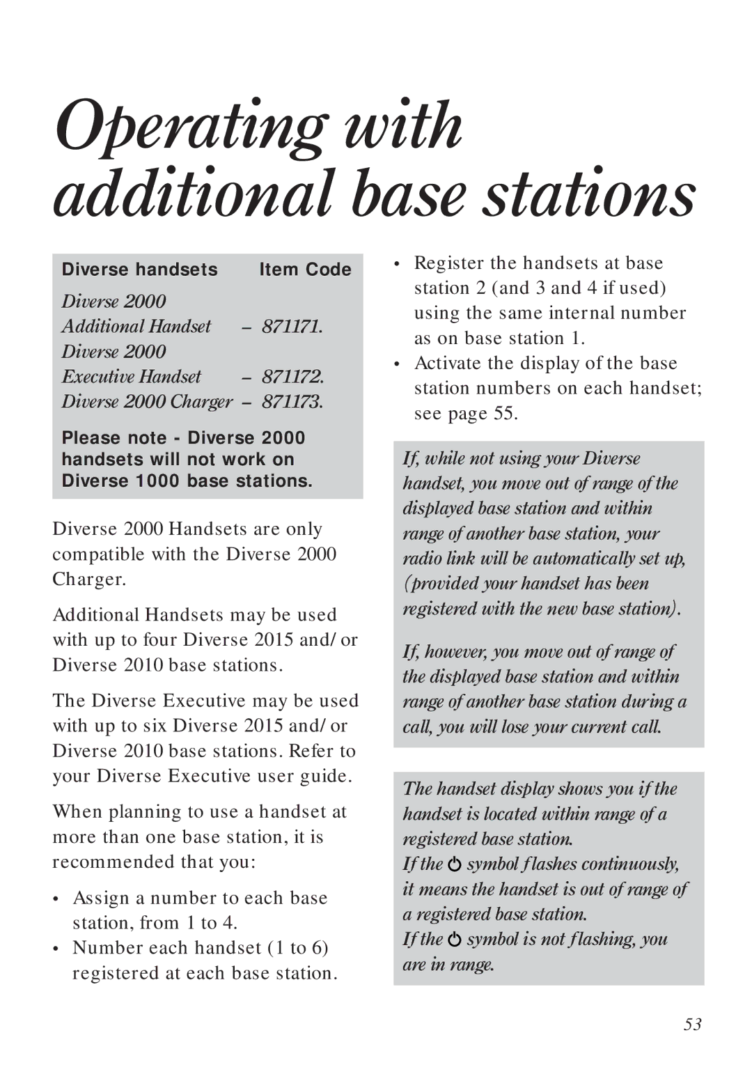 BT Diverse 2015 manual Operating with additional base stations 