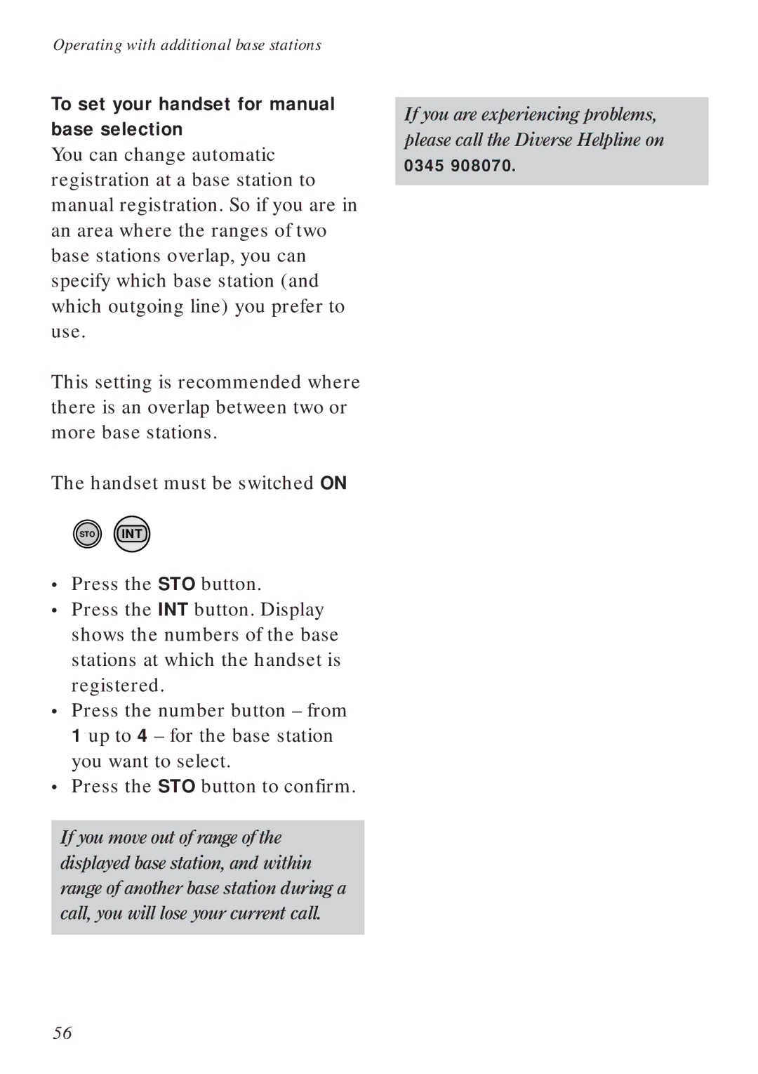 BT Diverse 2015 To set your handset for manual base selection 